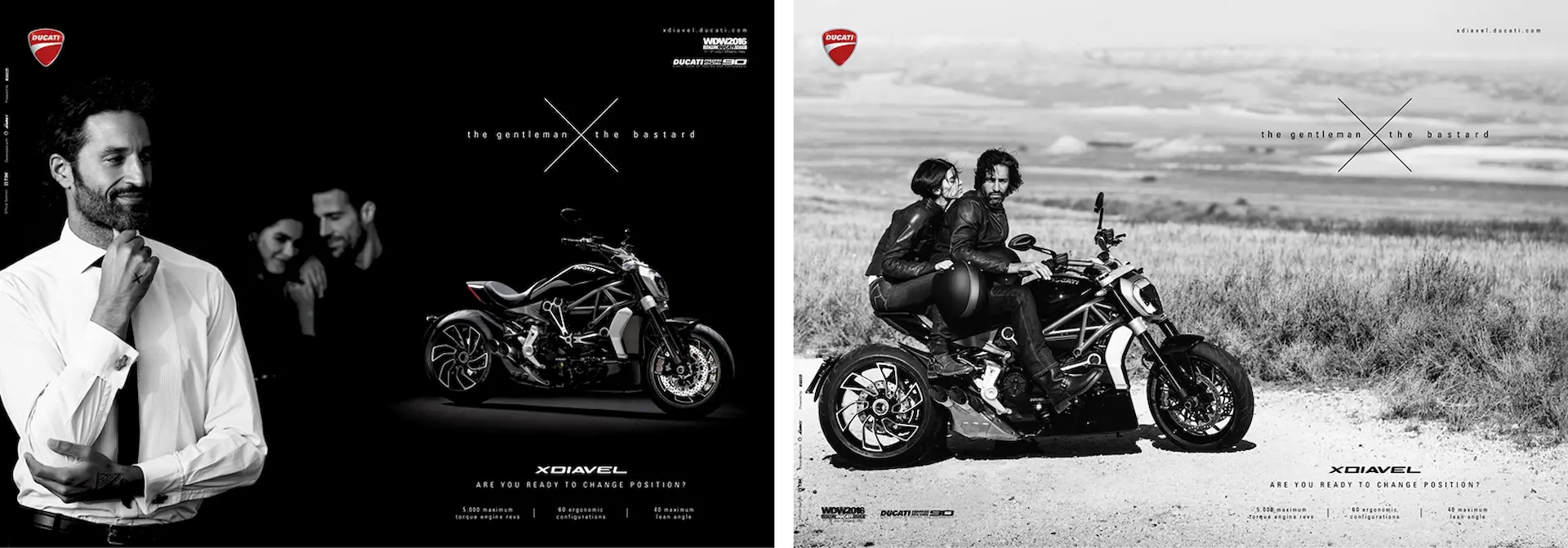 Ducati XDiavel campaign posters — studio and outdoor
