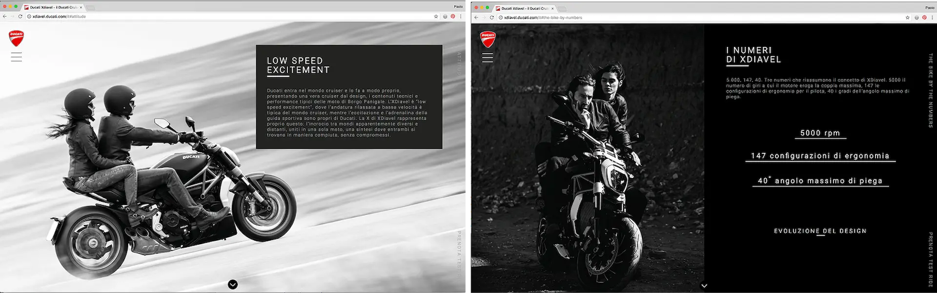 Ducati XDiavel website — low speed excitement and numbers