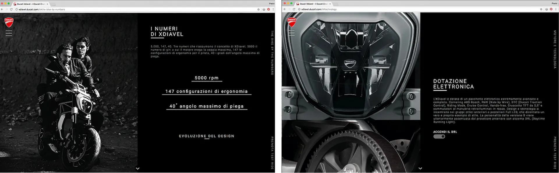 Ducati XDiavel website — numbers and electronic equipment